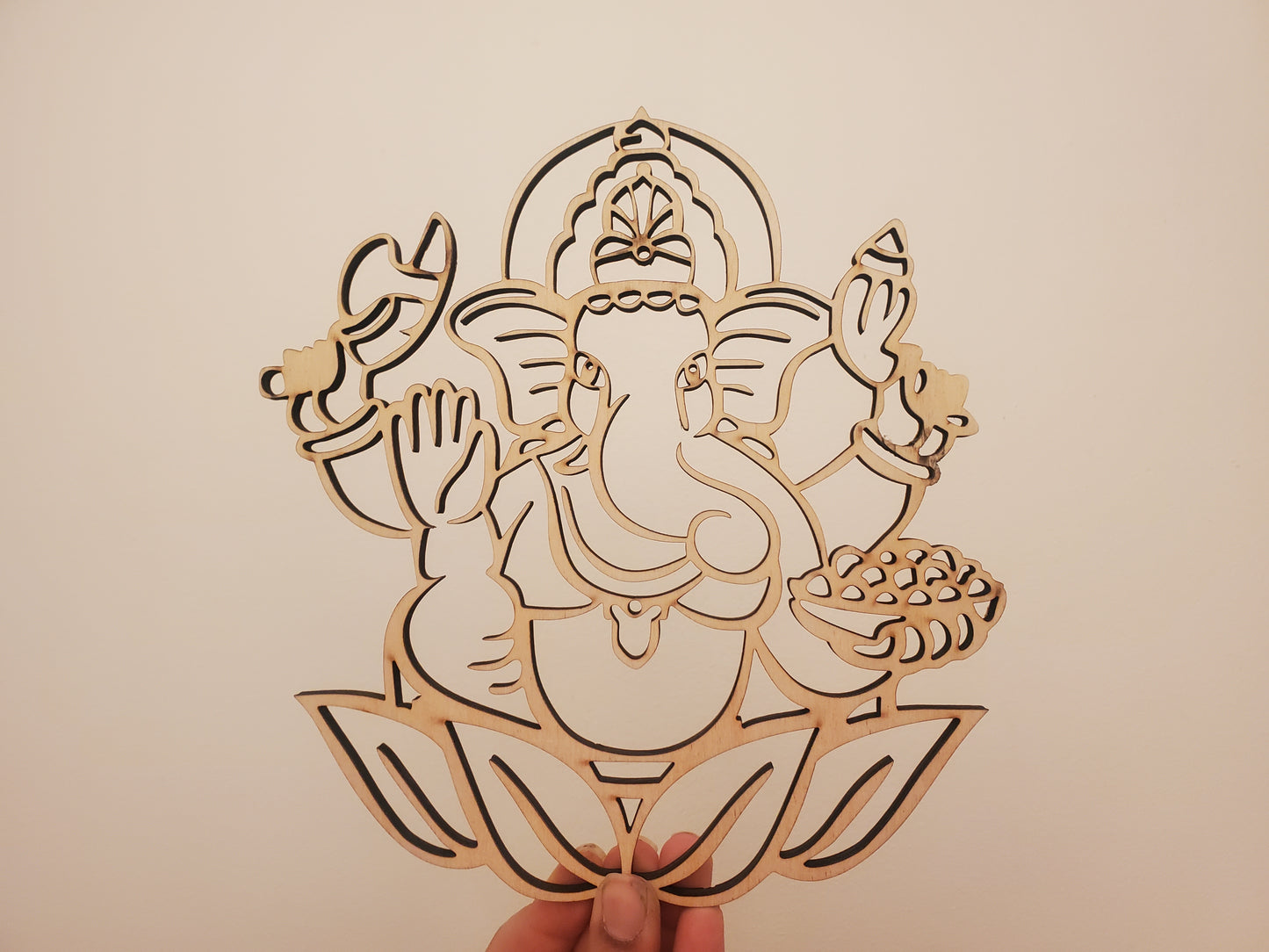 9" natural wood/orange Ganesha on a lotus