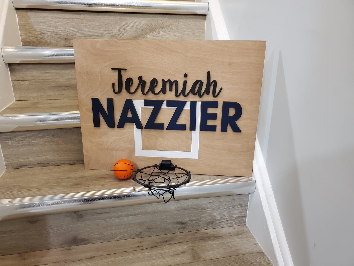 Wood basketball hoop door name sign, door hanger, mini basketball hoop sign