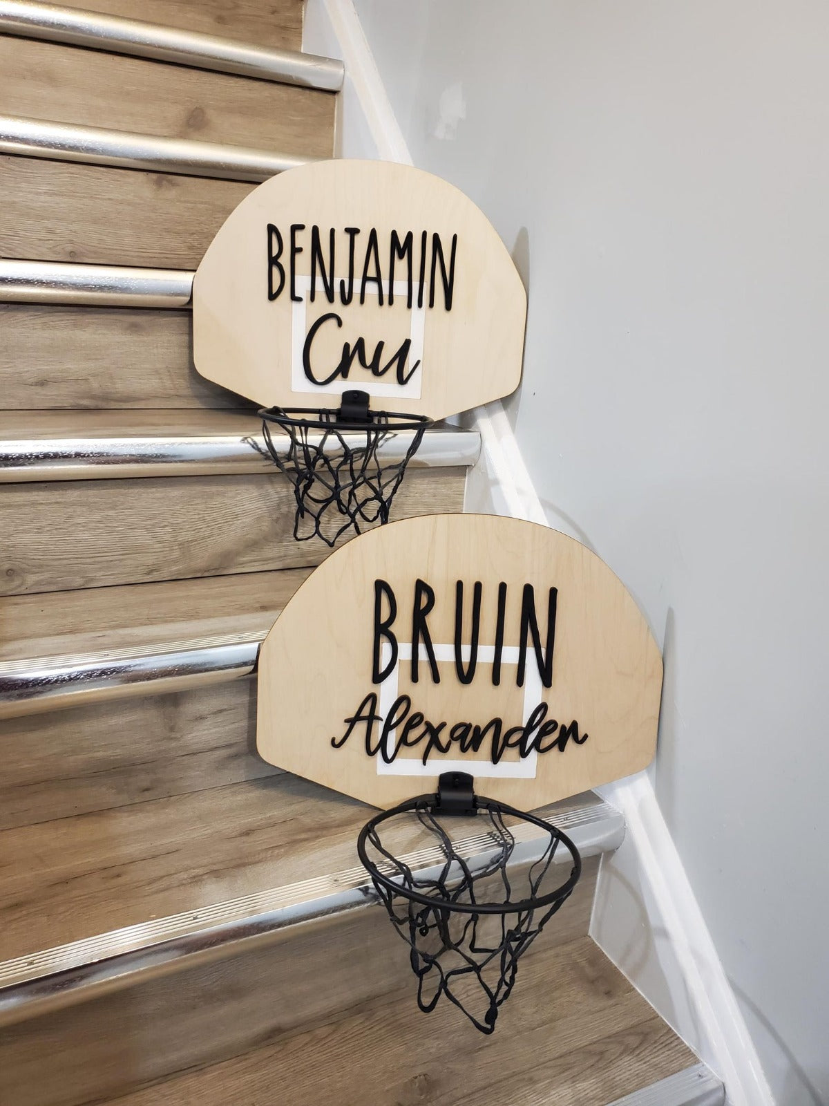 Wood basketball hoop door name sign, door hanger, mini basketball hoop sign