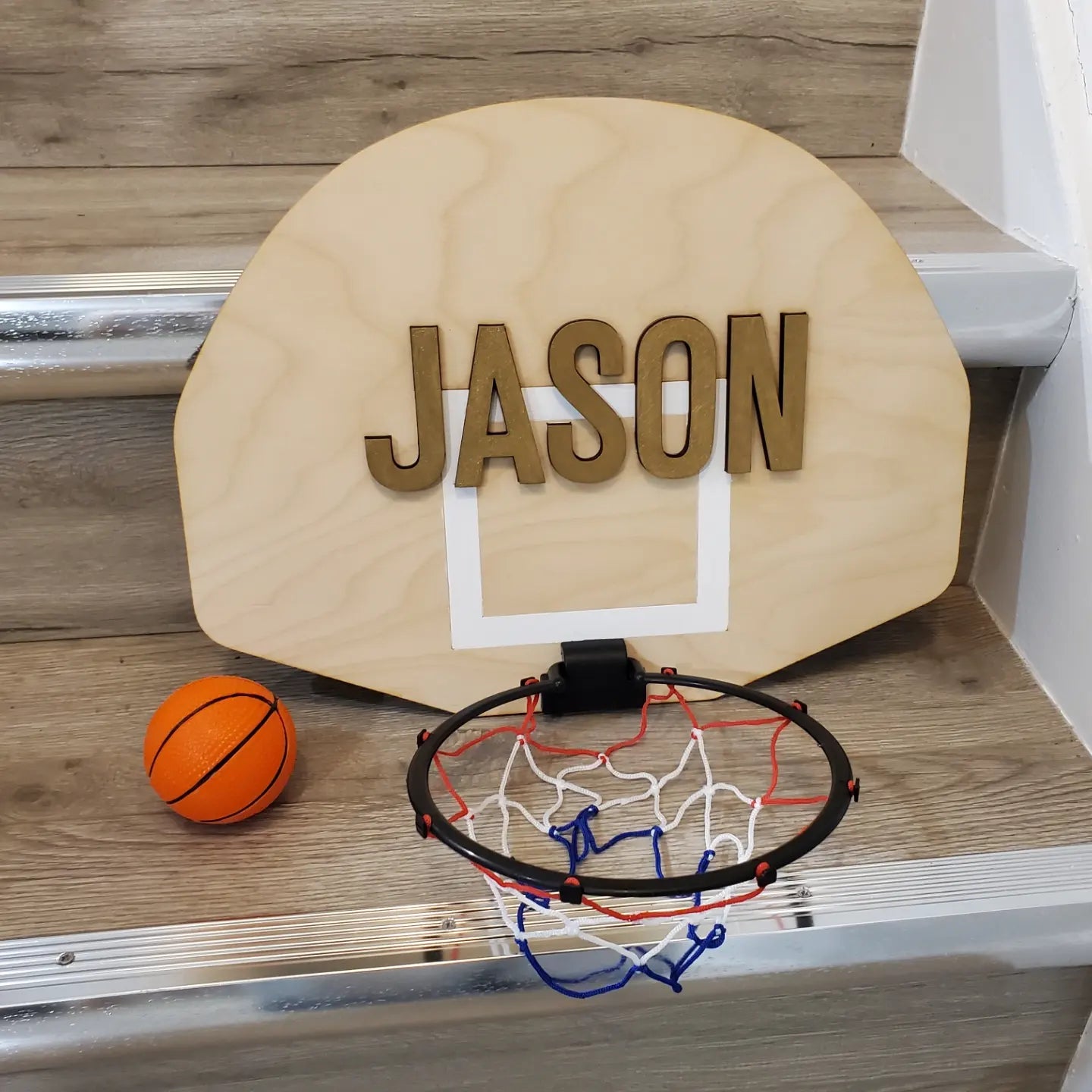 Wood basketball hoop door name sign, door hanger, mini basketball hoop sign