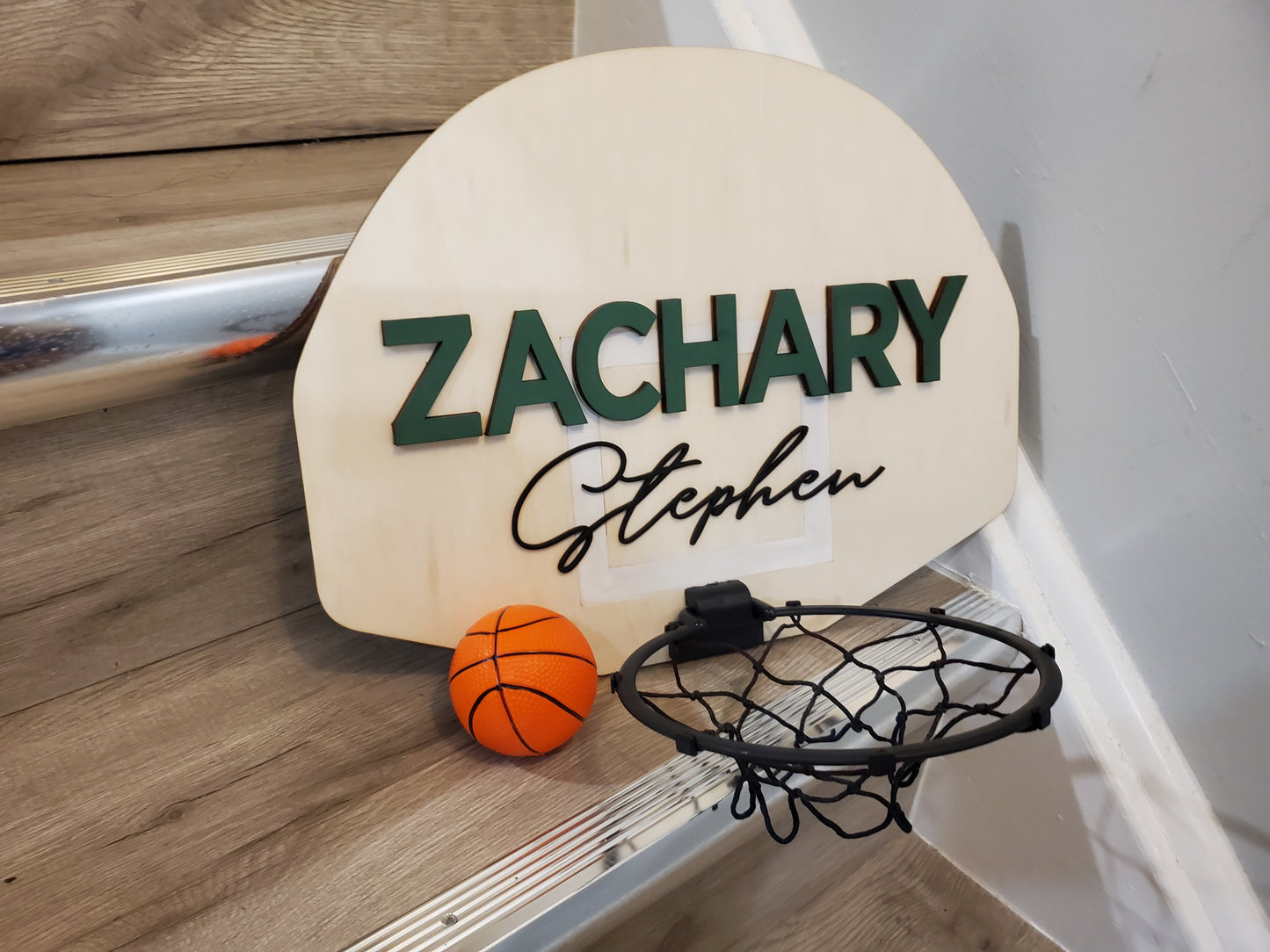 Wood basketball hoop door name sign, door hanger, mini basketball hoop sign