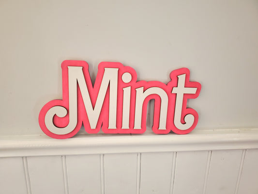 12" Pink And White 2 Layer Wood Name Wall Sign